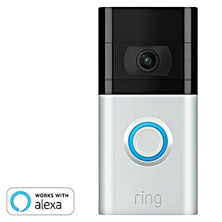 Ring Türklingel mit Kamera Video Doorbell 3 Akku (Nickel matt, 1.920 x 1.080 Pixel (Full HD), 2,8 x 6,2 x 12,8 cm, Smarte Steuerung: Ring App)