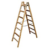 Escalera de peldaños dobles (Altura de trabajo: 3,25 m, 2 x 7 escalones, Madera)