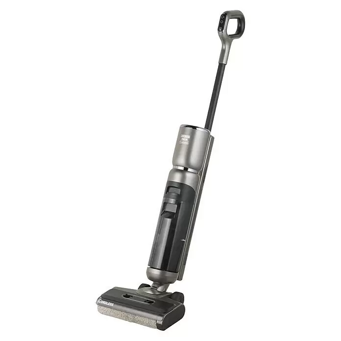 Thomas Akku-Hartbodenreiniger Aqua Floor Cleaner Cordless - 21,6 V - Kabelloser grau-schwarzer Nass-/Trockenbodenreiniger mit transparenten Tanks und Griffbedienung.