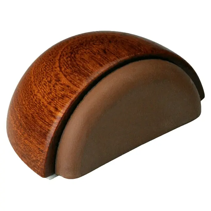 Inofix Tope de puerta 2039 - Madera, Marrón, 1 ud. - Un tope de puerta semicircular de madera y goma, con un diseño sencillo que combina funcionalidad y estética.