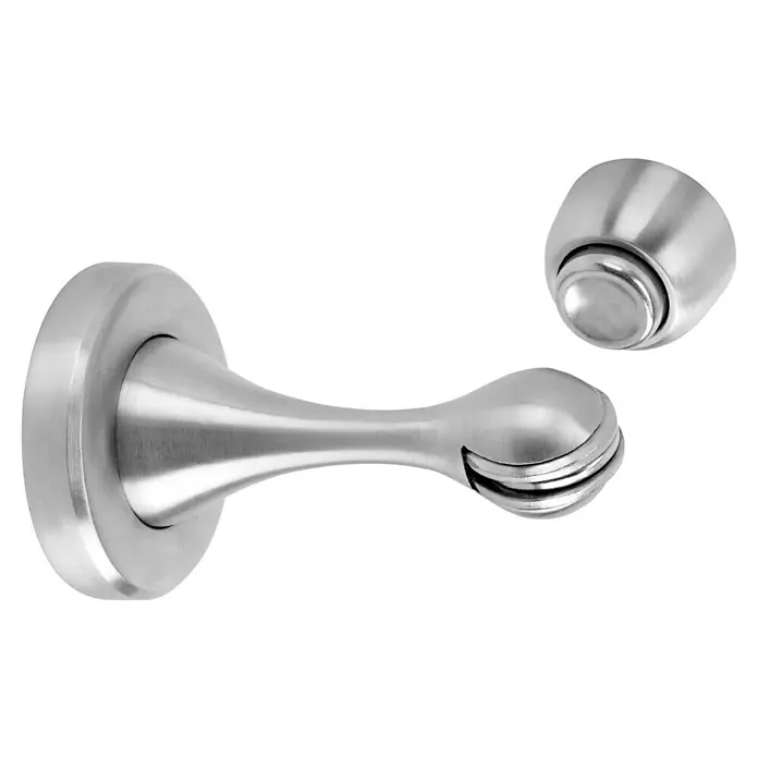Inofix Tope de puerta 3167 - L x An x Al: 99 x 48 x 48 mm, Plata, Acero inoxidable, Magnético - Primer plano de un moderno tope de puerta magnético en acero cepillado, que combina funcionalidad con un diseño elegante.