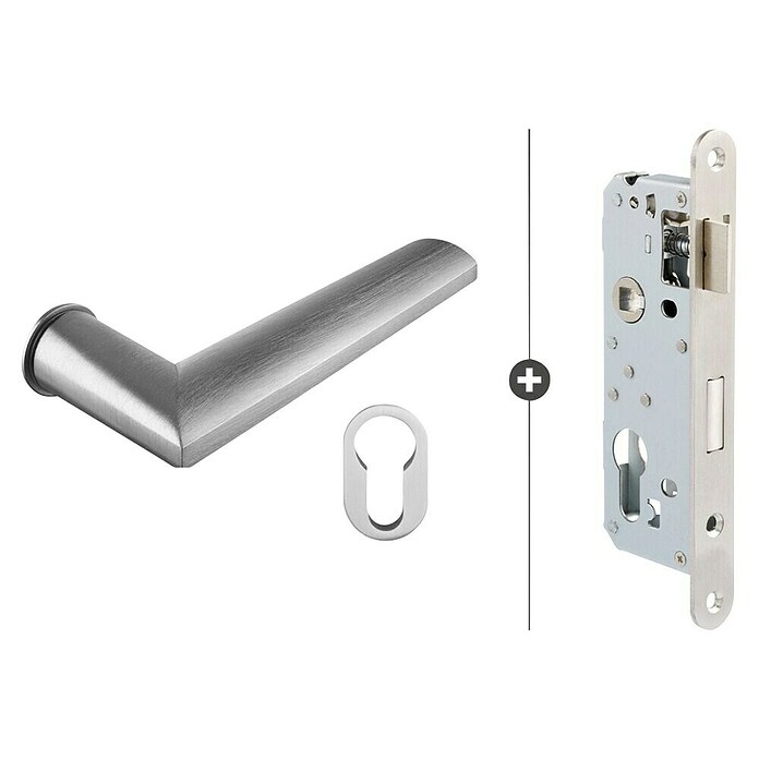 ERGO line BAUHAUS Modern, Gouden Deurbeslag, Deurkruk RVS met PVD-coating in Matgoud, Deurkruk Set- met sleutelgat, Deurklink met ronde rozet, deurgrepen voor kamerdeuren, klinkpaar