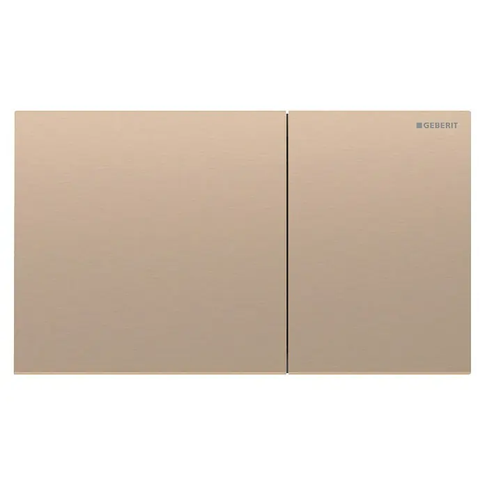 Geberit Betätigungsplatte Sigma 70 - 115.622.QB.1 - Rotgold, 2-Mengen-Spülung, Edelstahl - Nahaufnahme einer Geberit Betätigungsplatte in Sandbeige, elegantes Design für moderne Badezimmer.\n