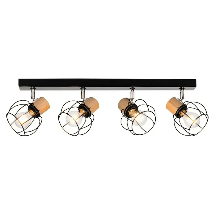 Britop Lighting Deckenleuchte Phiphi - L x B x H: 83 x 13 x 20 cm, E27 - Moderne Deckenleuchte mit vier Strahlern in Käfigoptik, kombiniert Holz und Metall. Ideal für stilvolle Beleuchtung im Wohnbereich.