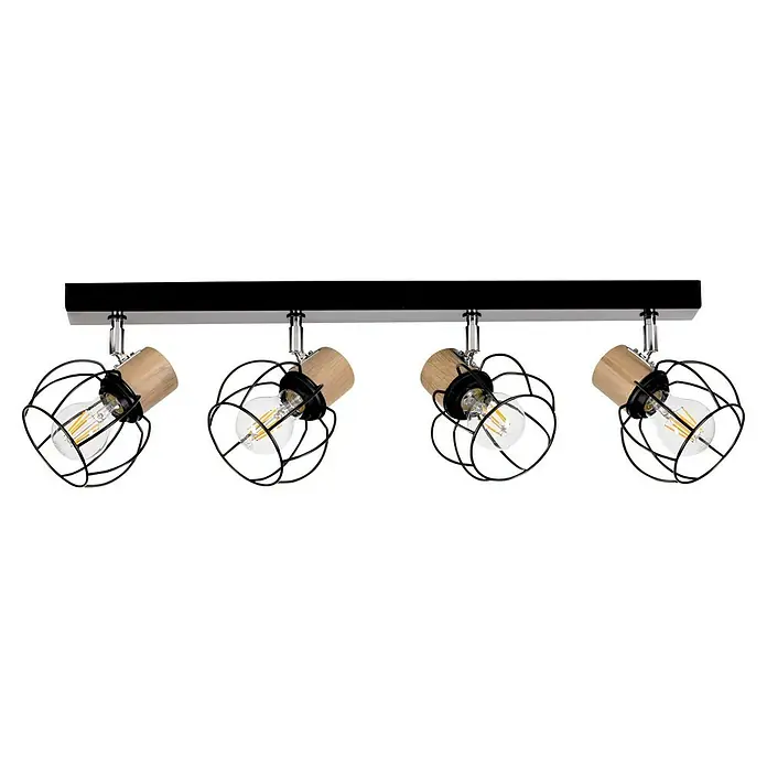 Britop Lighting Deckenleuchte Phiphi - L x B x H: 83 x 13 x 20 cm, E27 - Moderne Deckenleuchte mit vier Strahlern im Industrial Design. Die Lampen sind mit dekorativen Käfigen und Holzelementen versehen.