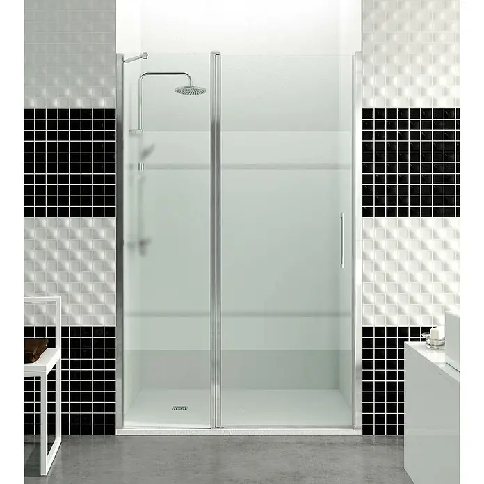 GME Mampara de ducha frontal Open Combi D - 140 x 195 cm, Espesor de vidrio: 6 mm, Plata brillo, An x Al: 140 (50/85) x 195 cm - Cabina de ducha con paneles de vidrio claro y marco cromado, que acentúa un diseño de baño moderno y elegante. La grifería de la ducha también es cromada.