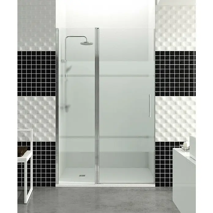 GME Mampara de ducha frontal Open Combi C - 120 x 195 cm, Vidrio serigrafiado, An x Al: 120 (40/80) x 195 cm, Plata brillo - Moderna cabina de ducha con líneas limpias y superficies de vidrio esmerilado que brindan privacidad a la vez que dejan entrar mucha luz.