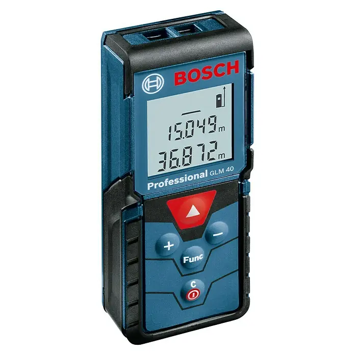 Bosch Professional Medidor de distancia láser GLM 40 - Gama de medición: 0,15 m - 40 m - Medidor láser de distancias Bosch GLM 40 Professional para mediciones precisas. Diseño compacto con pantalla clara.
