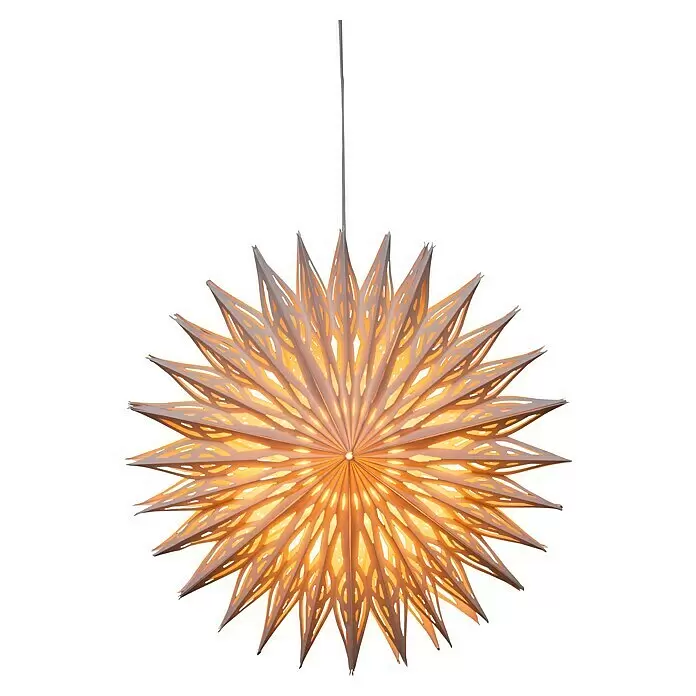 Konstsmide LED-Stern - 60 cm, Weiß, Netzbetrieben - Hängende sternförmige Papierlampe mit filigranen Mustern und warmem, sanftem gelbem Licht.