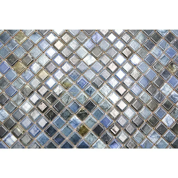 Mosaikfliese JAB 10MM26 blue31,5 x 31,5 cm, Mix Blau, Glänzend - Bild einer blauen Mosaikfliese, perfekt für die Dekoration von Badezimmern oder Küchen mit einem Hauch von Eleganz und Stil.