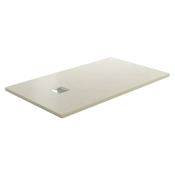 GME Plato de ducha Ardesia Plus - L x An: 140 x 80 cm, Beige, Rectangular - Plato de ducha beige con desagüe cuadrado, perfecto para baños modernos. Diseño robusto para un uso duradero.