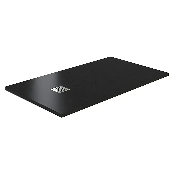 GME Plato de ducha Ardesia Plus - L x An: 150 x 70 cm, Grafito, Rectangular - Un elegante plato de ducha negro con una tapa de desagüe cuadrada en el centro, elegante y moderno para cualquier baño.