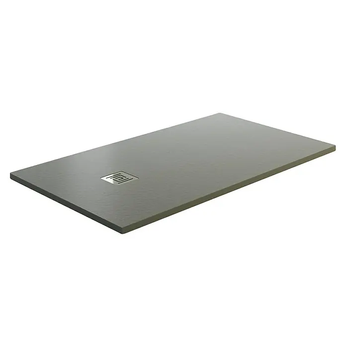 GME Plato de ducha Ardesia Plus - L x An: 150 x 70 cm, Gris, Rectangular - Plato de ducha gris con cubierta de desagüe cuadrada con cuadrados concéntricos, ideal para baños modernos con diseño minimalista.
