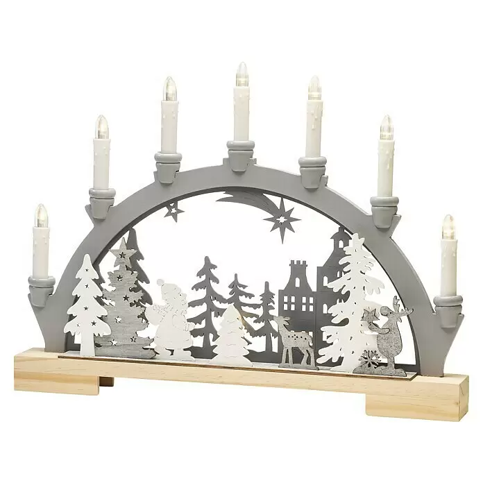 Konstsmide LED-Holzsilhouette Wanderer im Wald - 45 x 5 x 33 cm, Weiß, Grau, Batteriebetrieben, Warmweiß, 0,6 W - Diagonale Ansicht