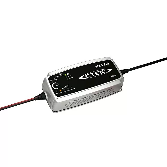 CTEK Equipo cargador automático MXS - Corriente de carga: 7,2 A, Capacidad: 14 Ah - 150 Ah - Cargador de batería CTEK MXS 7.0 12V/7A gris y negro para baterías de plomo-ácido, con indicadores LED y cables.