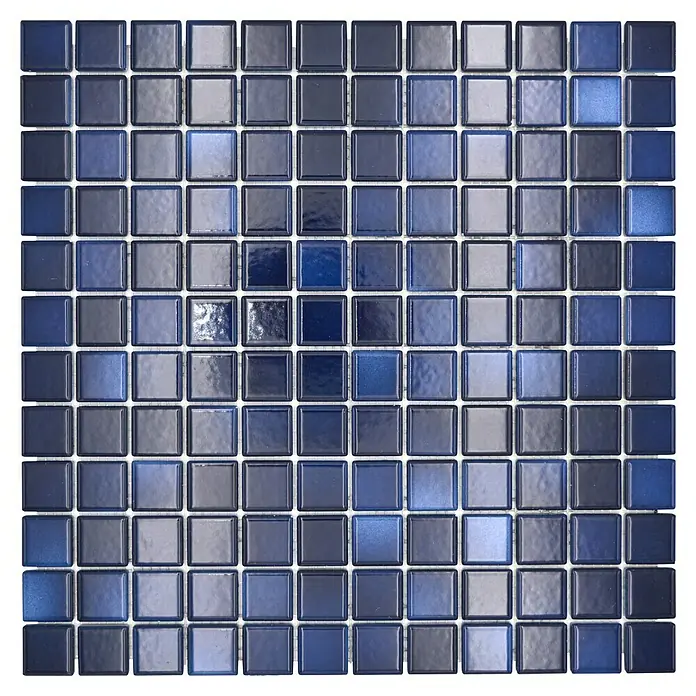 Mosaikfliese JAB 23F217 mix blue - 29,7 x 29,7 cm, Mix Tiefblau, Glänzend - Quadratische Fliesen in verschiedenen Blautönen, ideal für Badezimmer oder Küchen. Eine elegante und moderne Wandgestaltung.