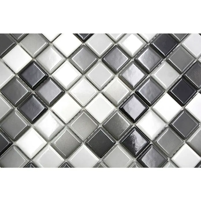 Mosaikfliese JAB 23F221 mix whitegrey - 29,7 x 29,7 cm, Mix Weiß/Grau/Schwarz, Glänzend - Hochglänzende Mosaikfliesen in Schwarz-, Grau- und Weißtönen für ein stilvolles und modernes Design. Ideal für Bad und Küche.
