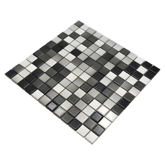 Mosaikfliese JAB 23F221 mix whitegrey - 29,7 x 29,7 cm, Mix Weiß/Grau/Schwarz, Glänzend - Graues Mosaikfliesenmuster für eine stilvolle und moderne Dekoration. Die Fliesengröße und die Farbgebung verleihen einen eleganten Touch.