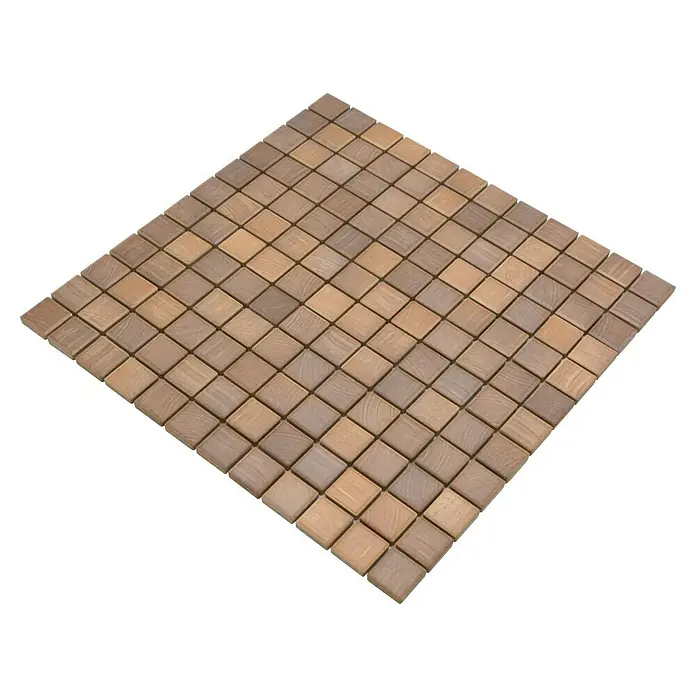Mosaikfliese JAB 23SB03 oak - 29,7 x 29,7 cm, Eiche, Matt - Quadratische Holzfliesen in verschiedenen Brauntönen, die ein attraktives Mosaikmuster bilden. Ideal für stilvolle Wand- und Bodengestaltung.