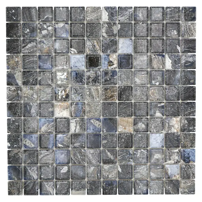 Mosaikfliese JAB 23MM22 dark - 29,7 x 29,7 cm, Anthrazit/Blau, Glänzend - Hochauflösendes Bild eines Mosaiks mit grauen und blauen Farbtönen, ideal für Designprojekte und zur Inspiration von Oberflächentexturen.