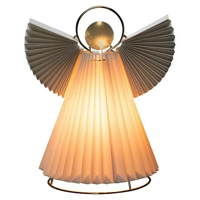 Konstsmide LED-Weihnachtsdekoleuchte Papierengel - 21 x 15 x 26 cm, Weiß, Netzbetrieben - Engelslampe mit plissiertem weißen Papierschirm, goldfarbenen Metalldetails und warmem Innenlicht.