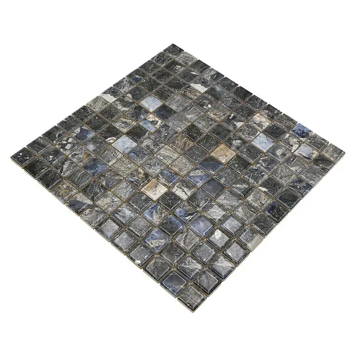 Mosaikfliese JAB 23MM22 dark - 29,7 x 29,7 cm, Anthrazit/Blau, Glänzend - Quadratische Mosaikfliese mit verschiedenen Grautönen und Texturen, ideal für auffällige Akzente in jedem Raum.