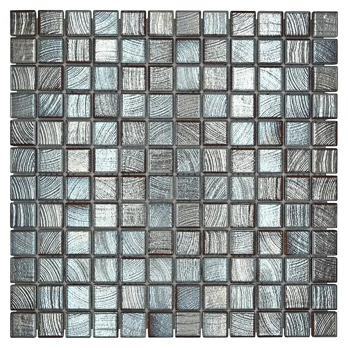 Mosaikfliese JAB 23SB27 wenge metallic - 29,7 x 29,7 cm, Silber Schimmernd, Glänzend - Quadratische silberfarbene Glasmosaikfliese mit einem interessanten, gewellten Muster, perfekt für stilvolle Wandgestaltungen im Innenbereich.