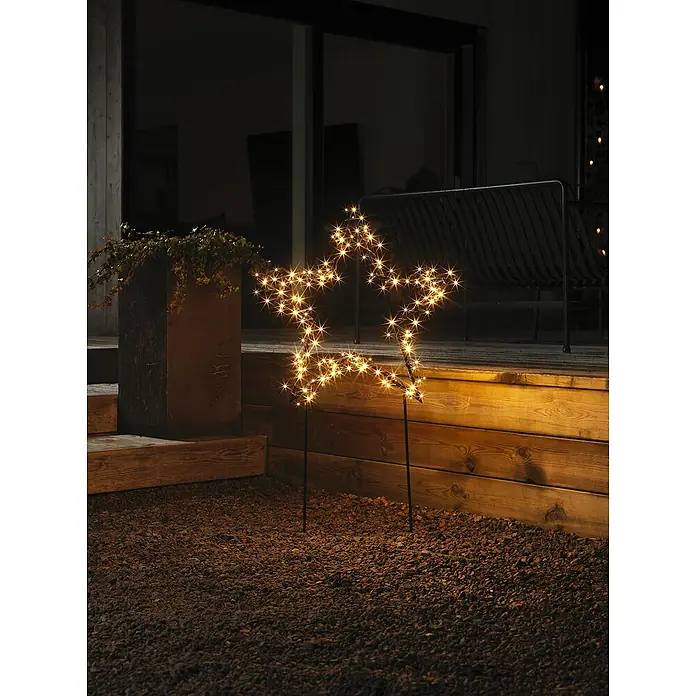 Konstsmide LED-Gartenstecker Stern - Schwarz, Bernstein, Außen, 1 Stk. - Beleuchteter Stern aus Lichterketten als Gartendekoration für den Außenbereich, der eine warme, festliche Atmosphäre schafft.