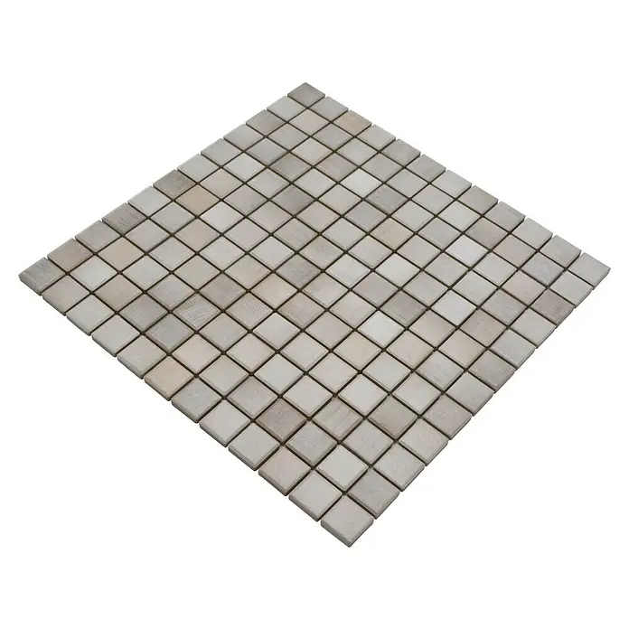 Mosaikfliese JAB 23SB04 shabby chic - 29,7 x 29,7 cm, Braun/Beige/Hellgrau, Matt - Nahaufnahme eines quadratischen Mosaiks aus hellen Fliesen, ideal für Badezimmer oder Küchen.
