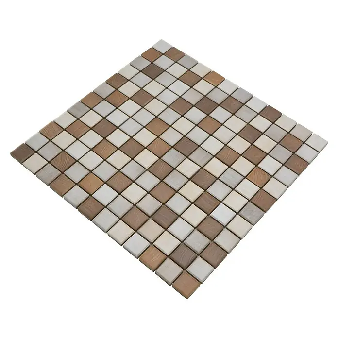 Mosaikfliese JAB 23SB05 mix wood - 29,7 x 29,7 cm, Beige/Braun, Matt - Quadratische Mosaikfliese mit einem Muster aus verschiedenen Braun- und Beigetönen, die ein warmes und einladendes Ambiente schaffen.