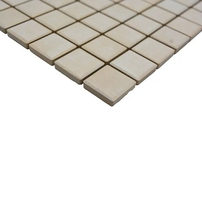 Mosaikfliese JAB 23SB21 acer - 29,7 x 29,7 cm, Ahorn, Matt - Nahaufnahme von beigen quadratischen Mosaikfliesen, ideal für Bad, Küche oder als dekoratives Element.