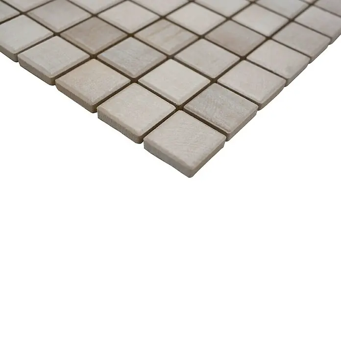 Mosaikfliese JAB 23SB04 shabby chic - 29,7 x 29,7 cm, Braun/Beige/Hellgrau, Matt - Nahaufnahme eines Mosaiks aus quadratischen, beigen Fliesen, ideal für Badezimmer oder Küchen. Die Fliesen haben eine leicht strukturierte Oberfläche.