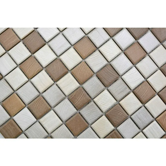 Mosaikfliese JAB 23SB05 mix wood - 29,7 x 29,7 cm, Beige/Braun, Matt - Quadratische Mosaikfliesen in Braun- und Beigetönen, ideal für Badezimmer oder Küchen. Ein elegantes und modernes Design für jeden Raum.
