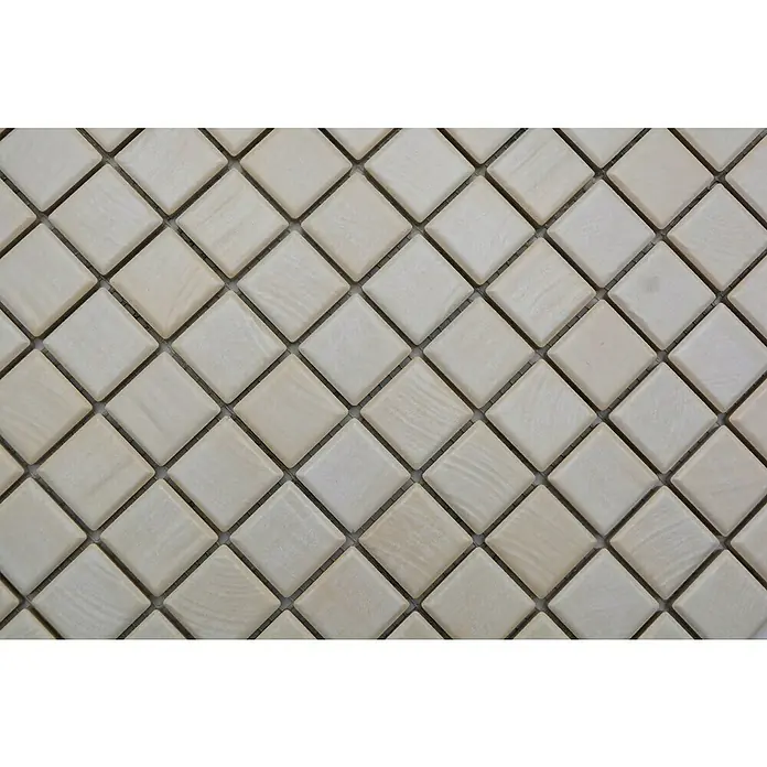 Mosaikfliese JAB 23SB21 acer - 29,7 x 29,7 cm, Ahorn, Matt - Nahaufnahme von quadratischen, hellen Fliesen mit subtiler Maserung, die ein elegantes und modernes Design für Innenräume bieten.