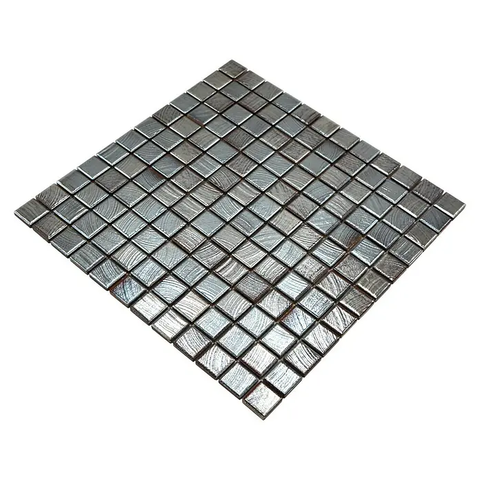 Mosaikfliese JAB 23SB27 wenge metallic - 29,7 x 29,7 cm, Silber Schimmernd, Glänzend - Quadratisches Mosaikfliesenmuster. Die Mosaikfliesen sind quadratisch angeordnet und haben ein elegantes graues Farbschema.