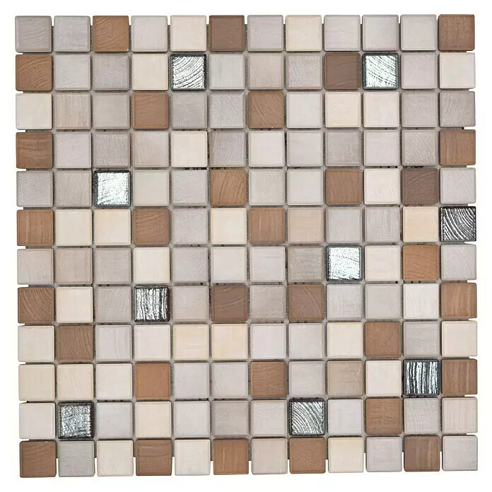 Mosaikfliese JAB 23SB06 mix wood metallic29,7 x 29,7 cm, Braun/Beige/Silber, Matt