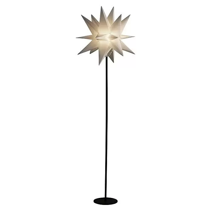 Konstsmide Standstern - Weiß, Warmweiß, LED, Netzbetrieben, 1 Stk. - Weisse leuchtende Stern-Stehlampe mit schwarzem Ständer und rundem Fuss.
