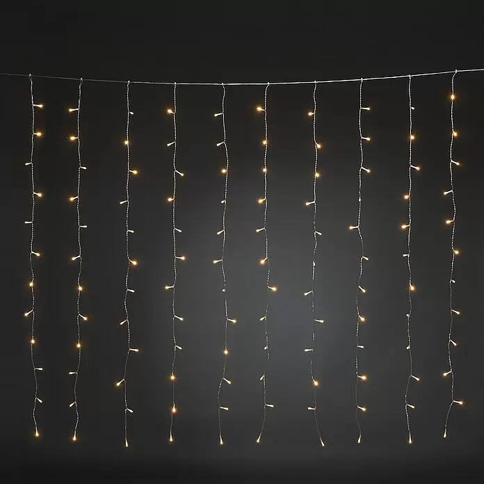 Konstsmide LED-Lichtervorhang - Innen, 140 cm, Bernstein, 120 Stk., Netzbetrieben - Warmweißer LED-Lichtervorhang an transparentem Draht.
