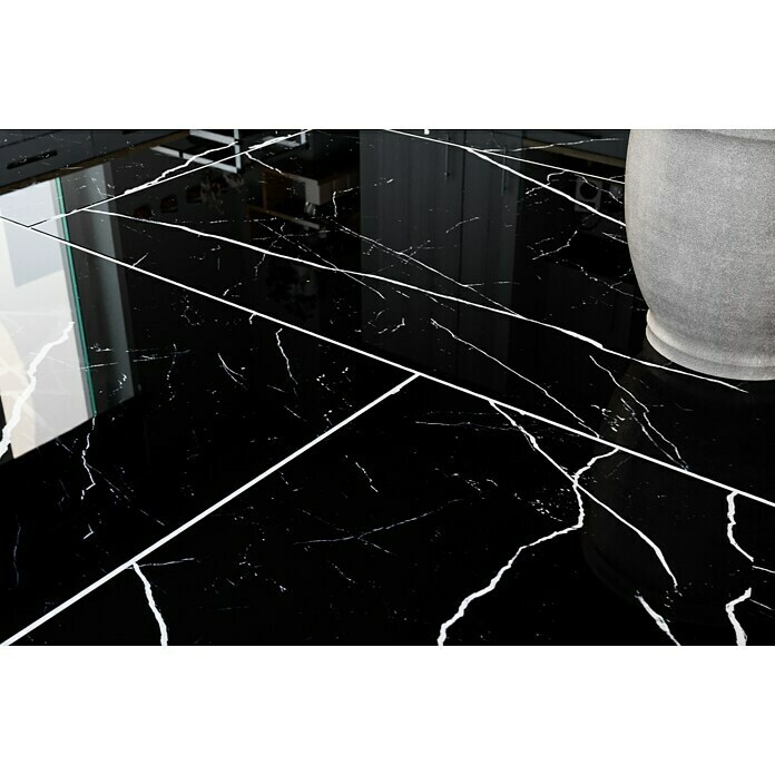 Feinsteinzeugfliese Black Marble (60 x 120 cm, Schwarz, Poliert)