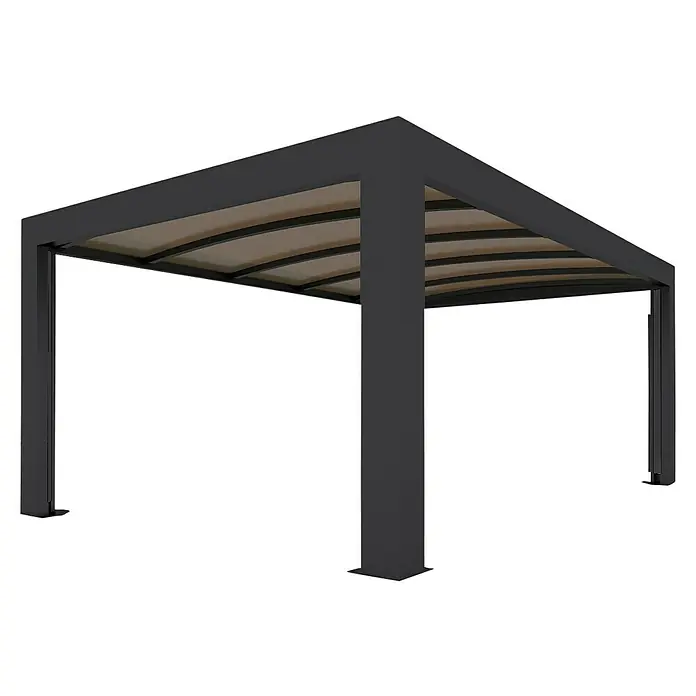 Allview Carport Cubus Lange Ausführung (Doppel) - Außenmaß inkl. Dachüberstand (B x T): 5,8 x 5,8 m, Grau - Bild einer modernen Pergola in Schwarz mit einem hellen, bogenförmigen Dach für den Außenbereich.