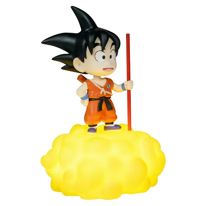 Lámpara LED decorativa Goku en nube - L x An x Al: 14,5 cm x 12 mm x 16 cm - Adorable figura de Dragon Ball Goku sobre una nube Nimbus brillante, sosteniendo un bastón rojo, ideal para los fans del anime y como lámpara decorativa.