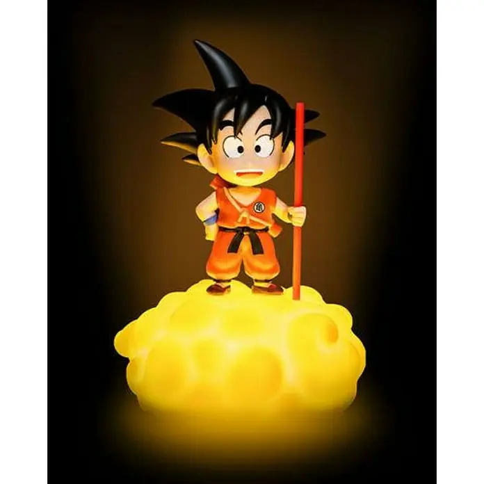 Lámpara LED decorativa Goku en nube - L x An x Al: 14,5 cm x 12 mm x 16 cm - Esta toma muestra una figura de Son Goku sobre una nube luminosa. Una pieza decorativa colorida y atractiva.