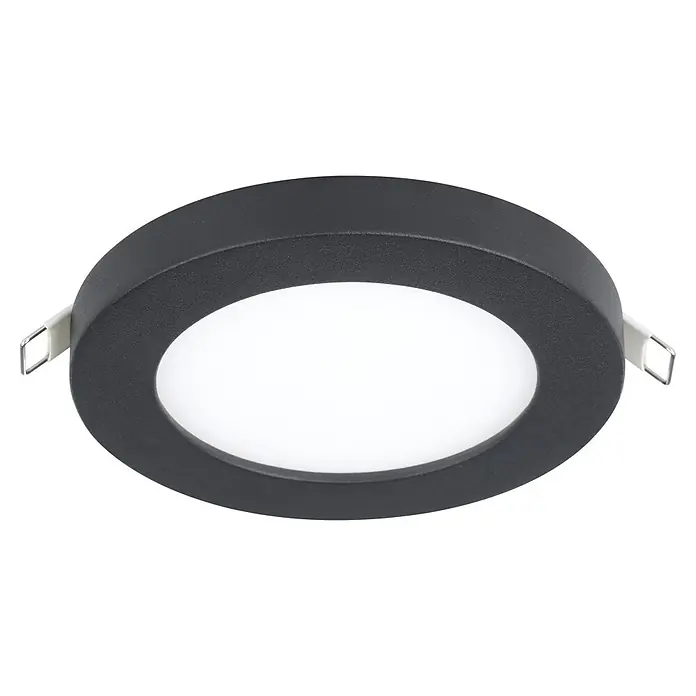Eglo LED-Einbauleuchte FUEVA FLEX - 5,5 W, Schwarz, Warmweiß - Runde LED-Deckenleuchte mit schwarzem Rahmen und hellweißer Lichtfläche für eine moderne Beleuchtung.