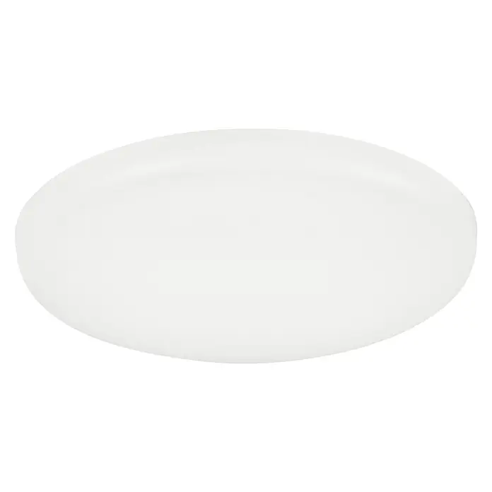 Eglo LED-Einbauleuchte rund RAPITA - 5,5 W, Ø x H: 10 x 2 cm, Weiß, Warmweiß - Eine Nahaufnahme eines leeren, ovalen, weißen Tellers auf einem schwarzen Hintergrund. Perfekt für jede Mahlzeit.