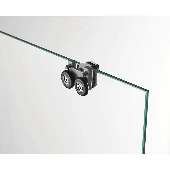 GME Mampara de ducha frontal Basic - L x An x Al: 70 x 160 x 196 cm, Vidrio serigrafiado, Blanco - Primer plano de una puerta corredera de vidrio con un mecanismo de rodillos que garantiza un movimiento suave. Ideal para baños modernos.
