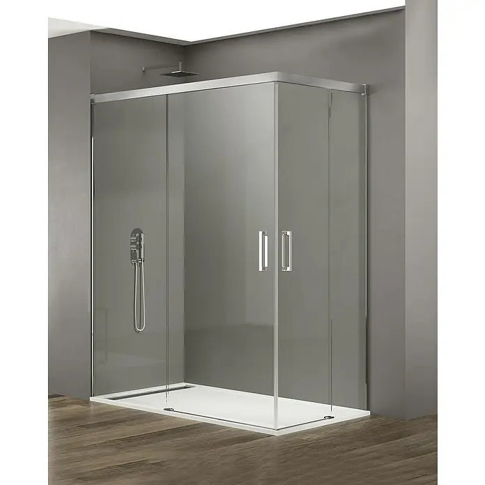 GME Mampara de ducha esquinera Basic Angular - L x An x Al: 100 x 100 x 196 cm, Vidrio transparente, Plata brillo - Elegante cabina de ducha con paneles de vidrio transparente y accesorios cromados. La cabina de ducha ofrece un diseño moderno para cualquier baño.