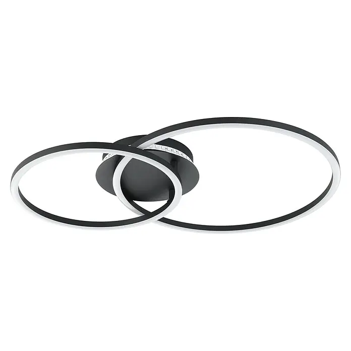 Eglo LED-Deckenleuchte PALMAVES 3 - 12 W, L x B x H: 55 x 39 x 8,9 cm, Schwarz, RGBW - Deckenleuchte mit drei verschlungenen Ringen in Schwarz und Weiß.