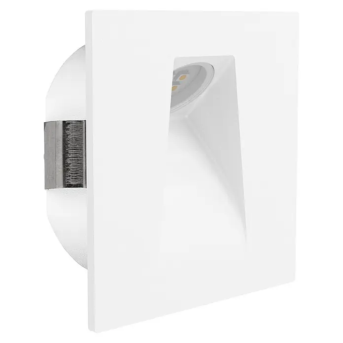 Eglo LED-Einbauspot Mecinos - Weiß, L x B x H: 80 x 80 x 3 mm, Warmweiß - Aufnahme eines weißen LED-Deckenspots mit quadratischer Blende und minimalistischem Design zur modernen Innenraumbeleuchtung.