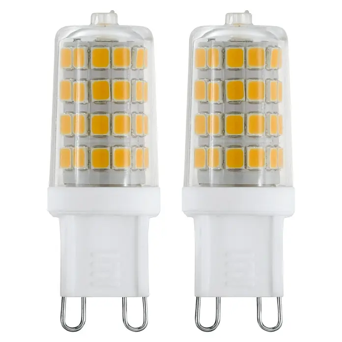 Eglo LED-Lampen Set - G9, Nicht Dimmbar, Warmweiß, 320 lm, 3 W, 2 Stk. - Zwei G9 LED-Lampen mit mehreren kleinen, quadratischen LEDs und einem transparenten Gehäuse, ideal für energieeffiziente Beleuchtungslösungen.