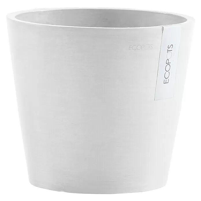 Ecopots Amsterdam Pflanzkübel rund - Außenmaß (Ø x H): 20 x 17,2 cm, Kunststoff, Weiß, Mit Bewässerungssystem - Runder, mattweißer Pflanztopf mit Textur.